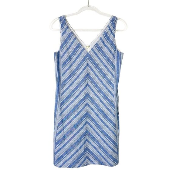 Draper James Blue Stripe Dress Women’s Size 4 Linen Sleeveless Coastal - Picture 1 of 10